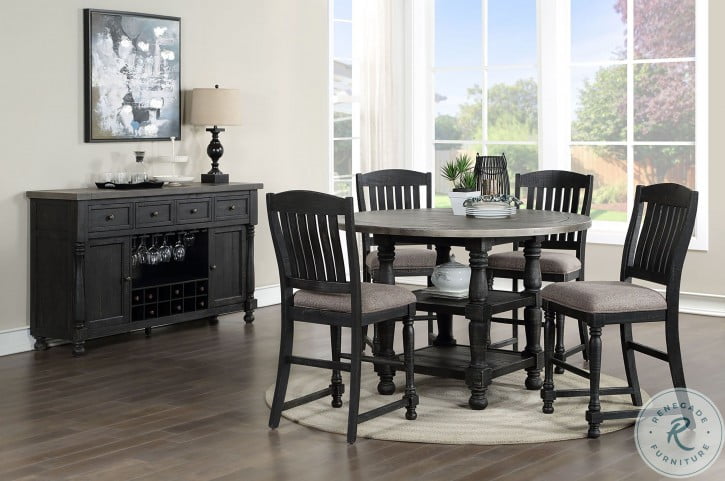 Brenham Distressed Gray and Weathered Washed Black Round Counter Height ...