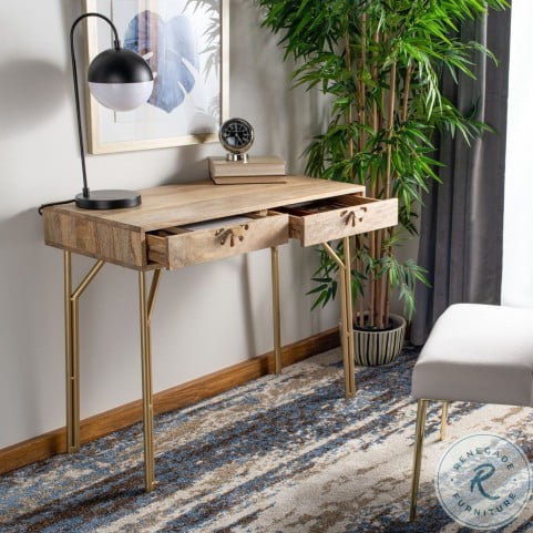 Lily Natural And Brass 2 Drawer Desk From Safavieh Coleman Furniture
