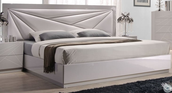 Florence White & Light Grey Lacquer Queen Platform Bed from J&M (17852 ...