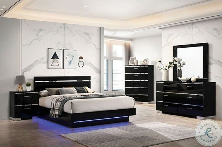 Erlach Black And Chrome Low Profile Platform Bedroom Set from Furniture ...