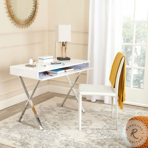 Gordon White And Chrome Home Office Set From Safavieh Coleman Furniture