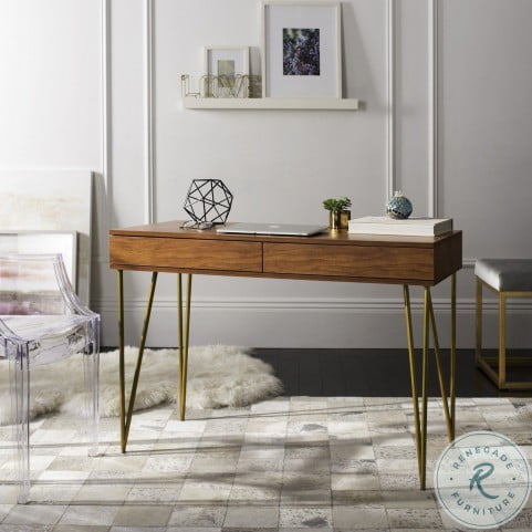 Pine Natural And Gold Two Drawer Desk From Safavieh Coleman Furniture
