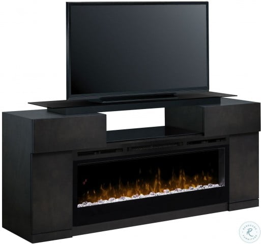 Concord Silver Charcoal Media Console With Acrylic Ice Firebox