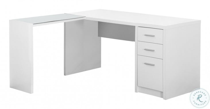 White Corner Computer Desk From Monarch Coleman Furniture A modern corner desk with storage cupboards that can be used as a two storage drawers accented with sleek silver handles, keep things tidy and out of sight. white corner computer desk