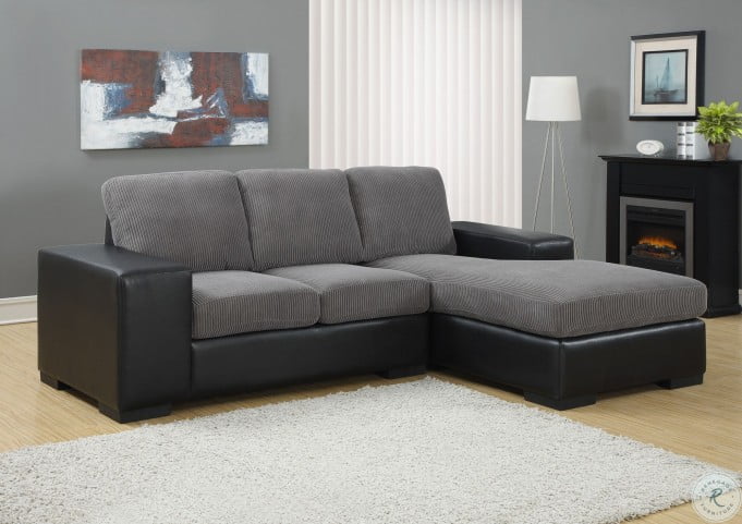 Charcoal Gray Corduroy Black Sofa Sectional From Monarch 8200gb