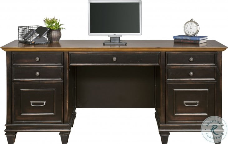 Hartford Distressed Black Double Pedestal Desk From Martin