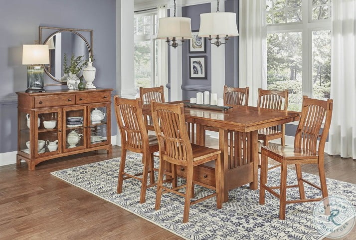 Laurelhurst 72 Mission Oak Extendable Rectangular Counter Height Dining Room Set From A America Coleman Furniture