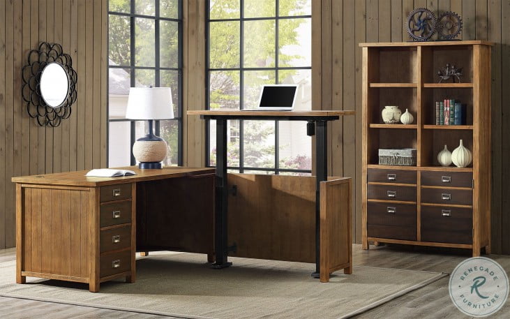 Heritage Brown L Shaped Desk With Stand Up Return From Martin Furniture Coleman Furniture