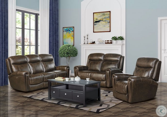 Malibu Tri Tone Chocolate Power Reclining Living Room Set With