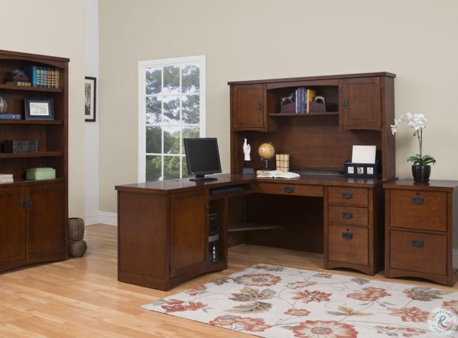 Mission Pasadena Brown L Shape Home Office Set From Martin Furniture Coleman Furniture