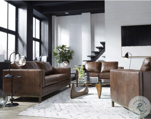 Darke Brown Wooden Base Leather Living Room Set From Pulaski Coleman Furniture