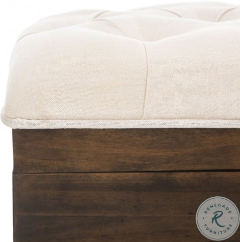 Liam Light Beige and Dark Oak Tufted Cocktail Leather Ottoman from Safavieh | Coleman Furniture