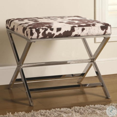 Cow Print Micro Velvet Bench Ottoman With Chrome Legs By Coaster 500118