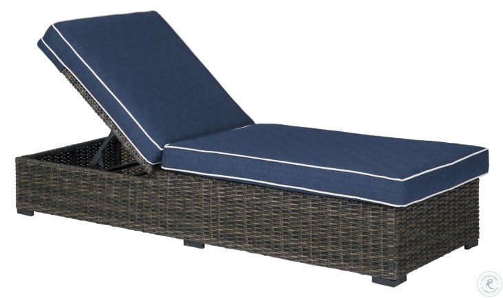 Grasson Lane Brown And Blue Outdoor Chaise Lounger With Cushion From Ashley Coleman Furniture