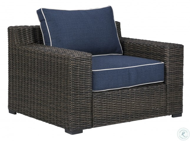 Grasson Lane Brown And Blue Outdoor Lounge Chair With Cushion From Ashley Coleman Furniture