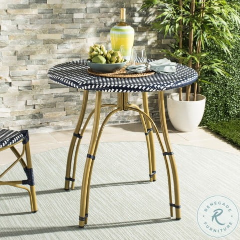 Kylie Navy And White Rattan Outdoor Bistro Table From Safavieh Coleman Furniture
