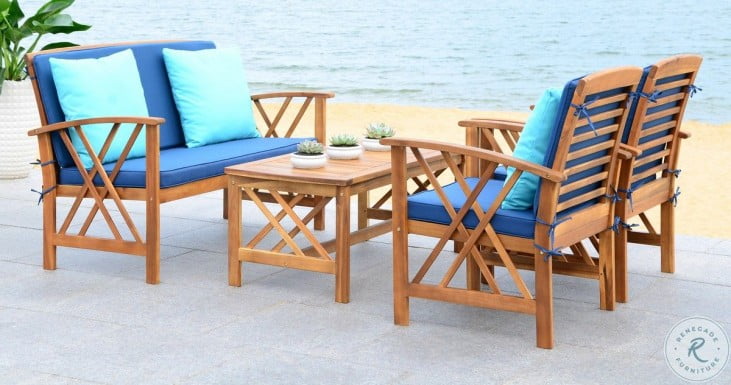 Fontana Natural Look and Navy 4 Piece Outdoor Conversation ... Fontana Natural Look and Navy 4 Piece Outdoor Conversation ... on Safavieh Fontana 4 Piece Outdoor Set id=57211