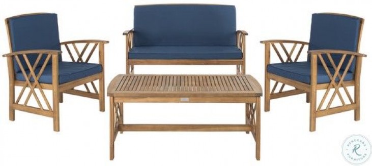 Fontana Natural Look and Navy 4 Piece Outdoor Conversation ... Fontana Natural Look and Navy 4 Piece Outdoor Conversation ... on Safavieh Fontana 4 Piece Outdoor Set id=92113