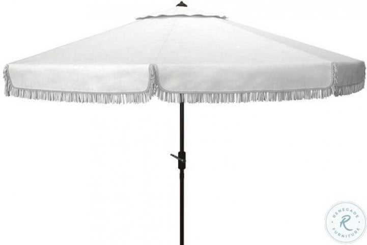 Milan White Fringe Round Crank Umbrella From Safavieh Coleman Furniture
