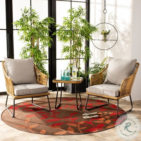Jensen Natural And Gray 3 Piece Outdoor Conversation Set From Safavieh Coleman Furniture