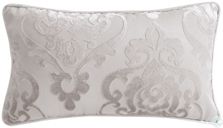 Cut Velvet White Fretwork Patterned Rectangular Accent Pillow From