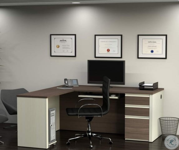 Prestige White Chocolate And Antigua L Shaped Workstation With One Antigua L Shaped Workstation