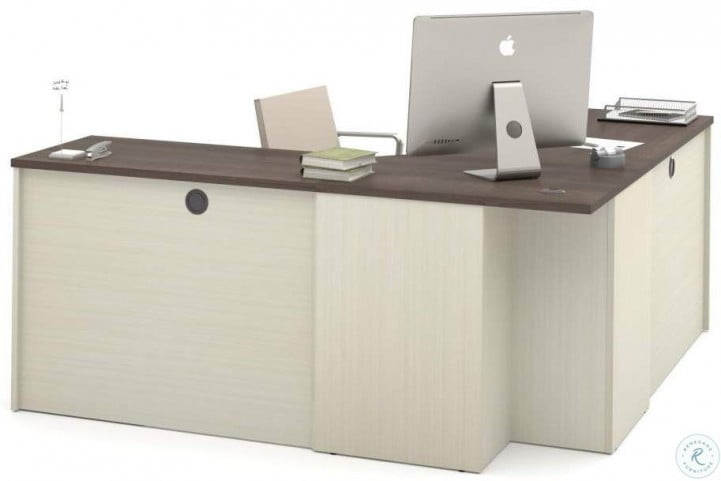 Prestige White Chocolate And Antigua Corner Desk With One Pedestal From Bestar Coleman Furniture