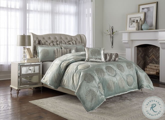 Regent Ice Aqua 9 Piece Queen Comforter 