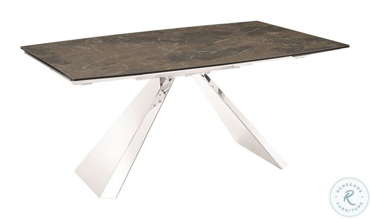 Stanza Brown Marbled Porcelain Top And High Polished Stainless Steel Motorized Extendable Dining Table From Casabianca Home Coleman Furniture