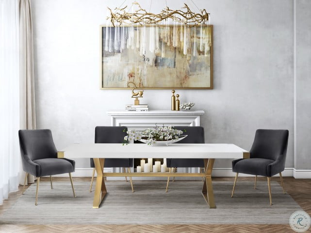 Adeline White and Gold Rectangular Dining Room Set With ...