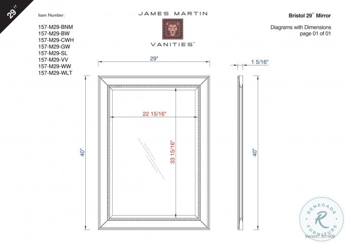 James Martin Vanities 40 in Square Mirror in Bright White James Martin Vanities 40 in Square Mirror in Bright White
