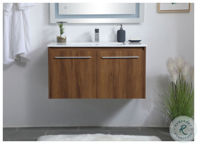 Rasina Walnut Brown 36 Floating Bathroom Vanity From Elegant Lighting Coleman Furniture