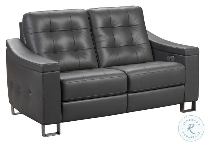 Parker Storm Gray Tufted Leather Power Reclining Loveseat From Pulaski Coleman Furniture