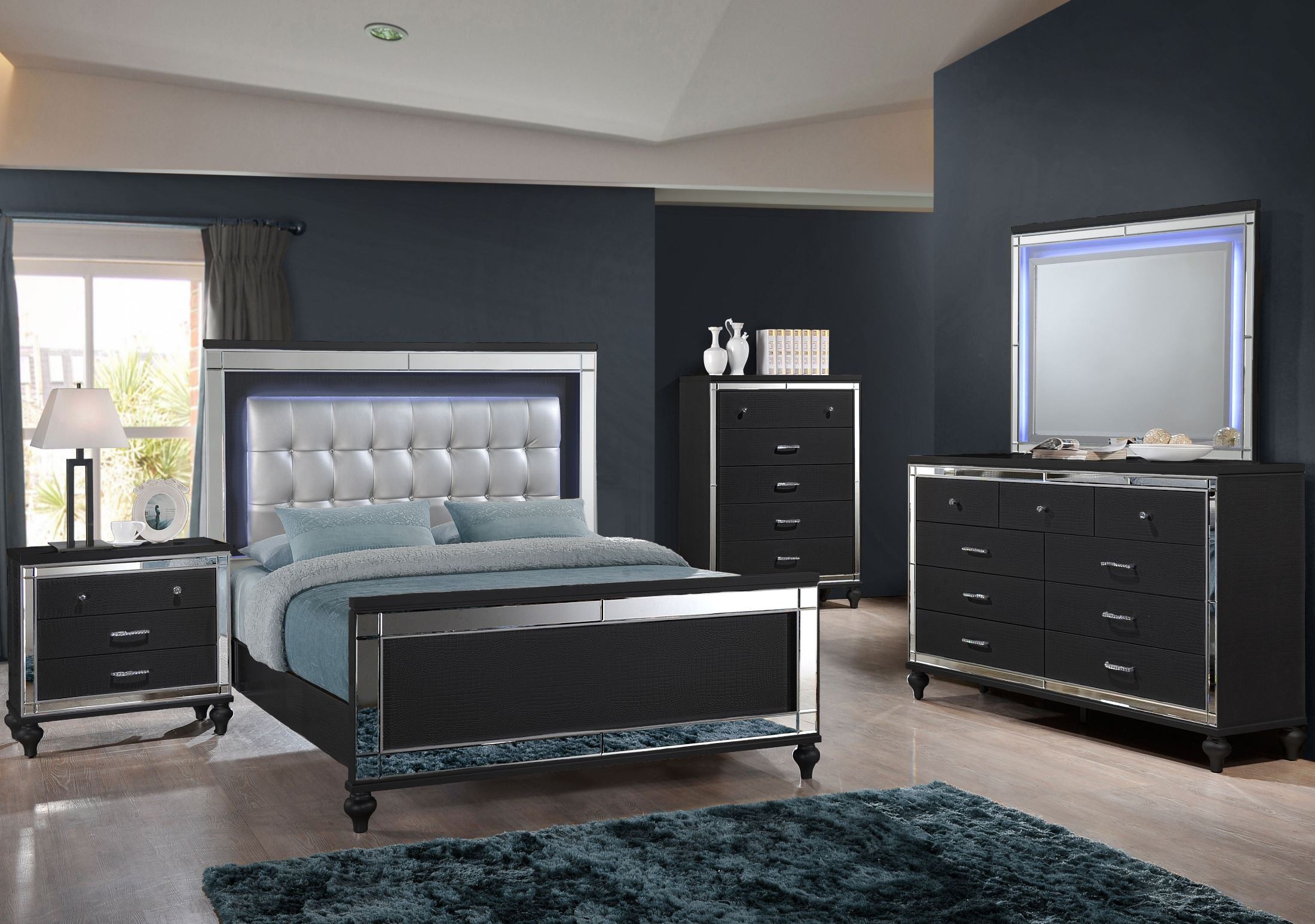 Valentino Black Upholstered Panel Bedroom Set from New ...