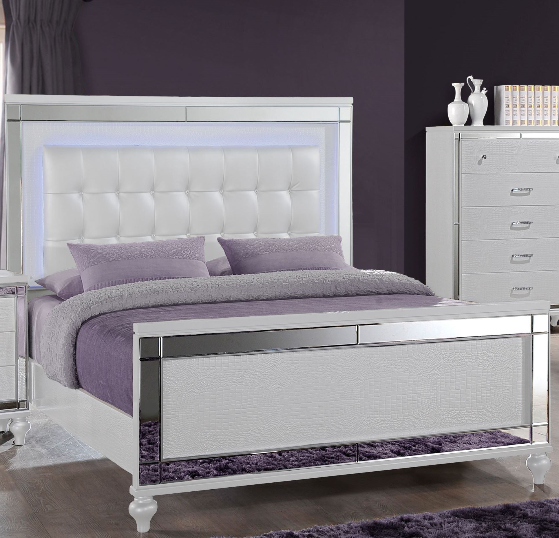 Valentino White King Upholstered Panel Bed from New Classic Coleman Furniture