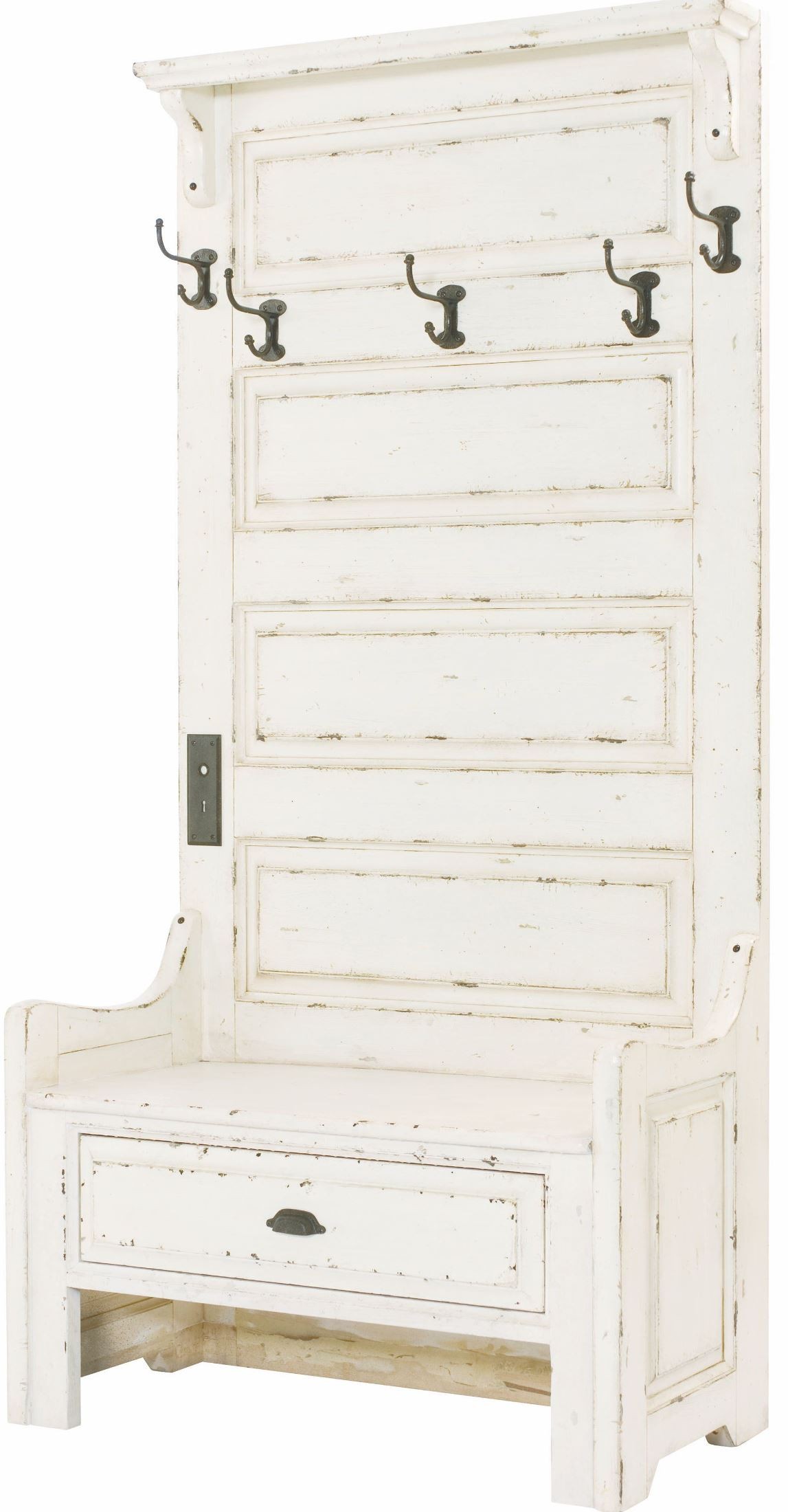 Hidden Treasures Antique White Hall Tree from Hammary (090642) Coleman Furniture