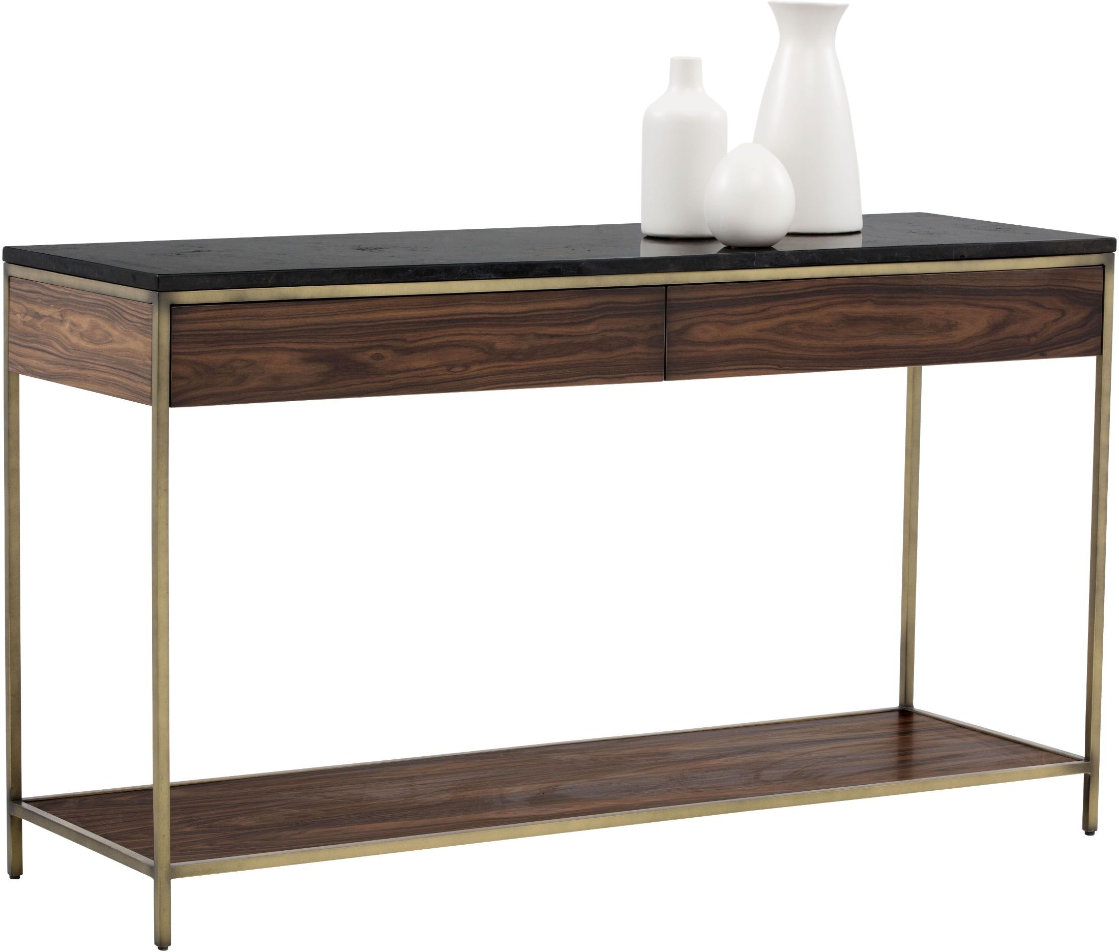 Artezia Stamos Antique Brass Console Table from Sunpan ... | 55 long fabio console table steel frame antique brass dark solid wood top.