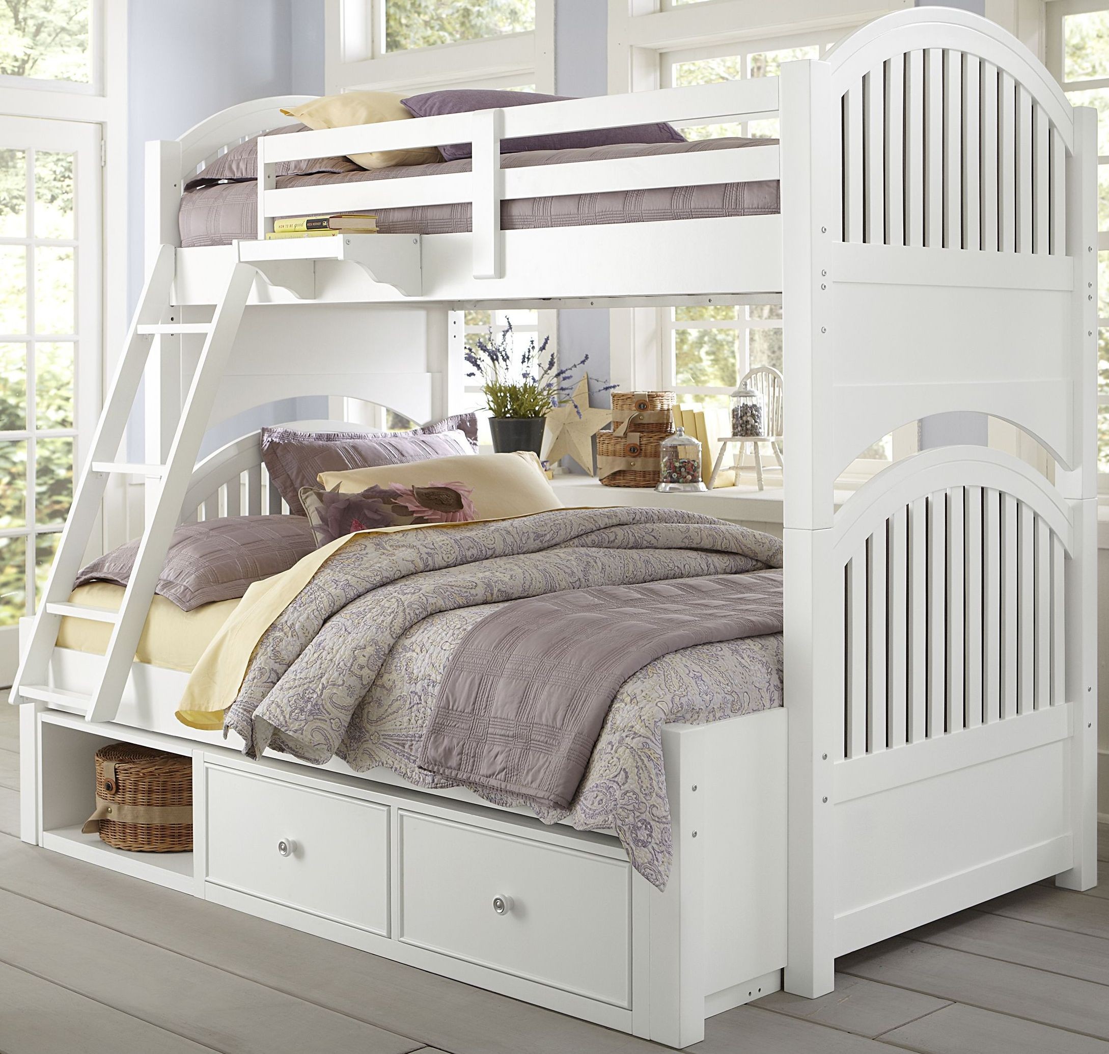 Lake House White Adrian Twin Over Full Bunk Bed With Storage from NE Kids Coleman Furniture