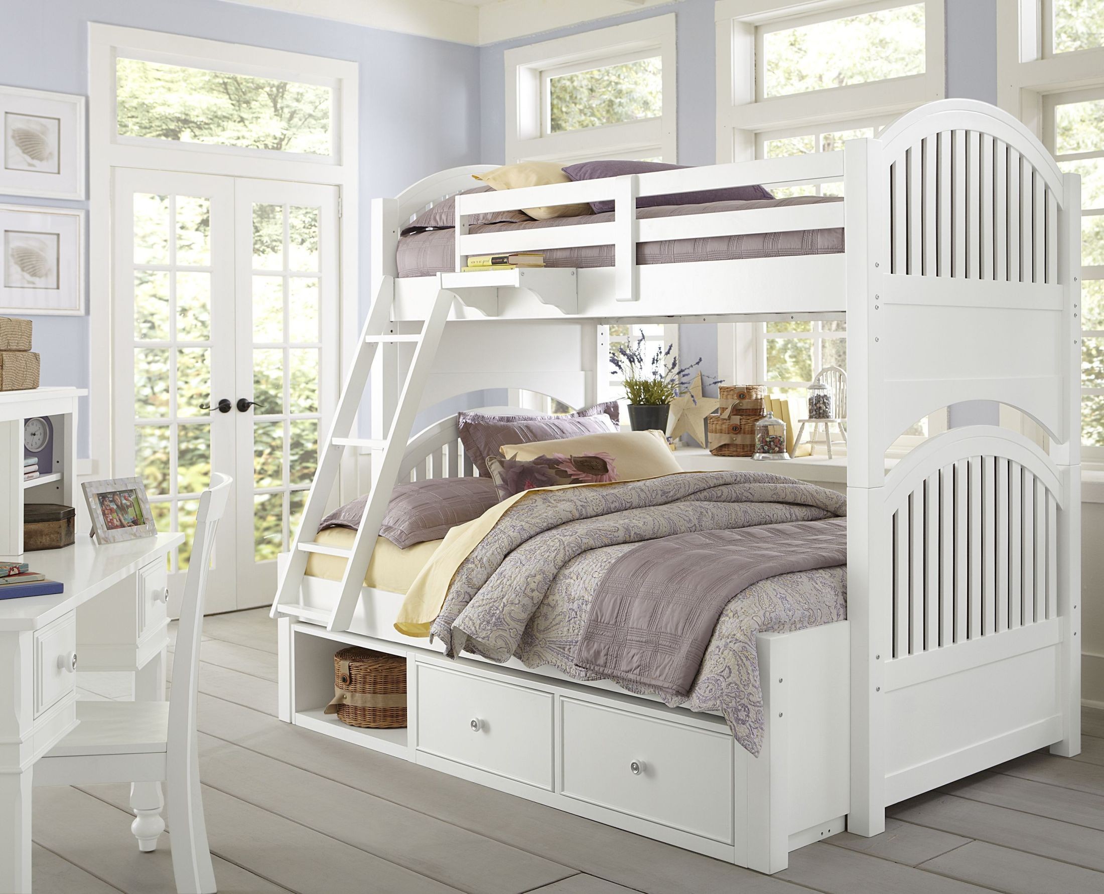 Lake House White Adrian Twin Over Full Bunk Bed With Storage from NE