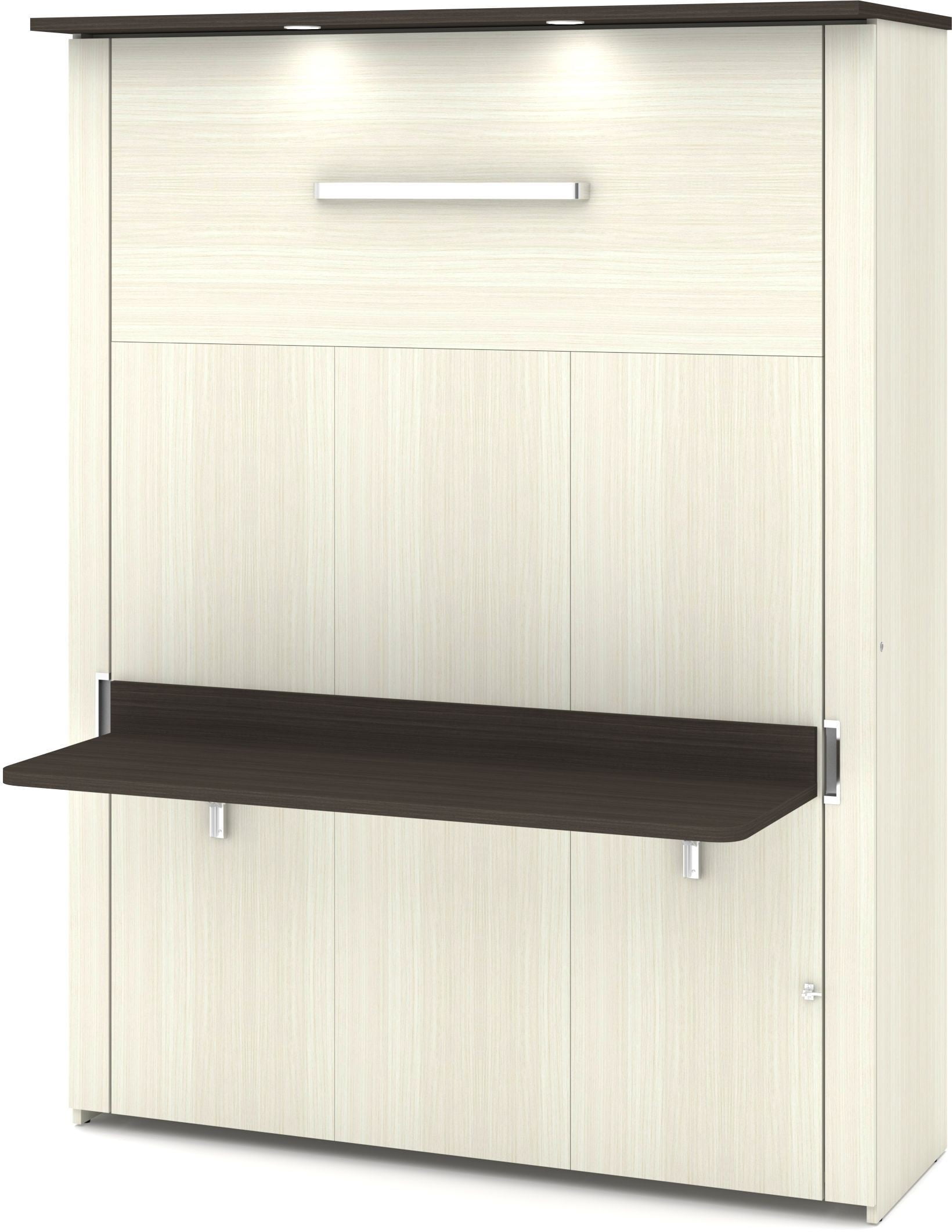 Lumina White Chocolate Queen Wall Bed with Desk and 2 Storage Units