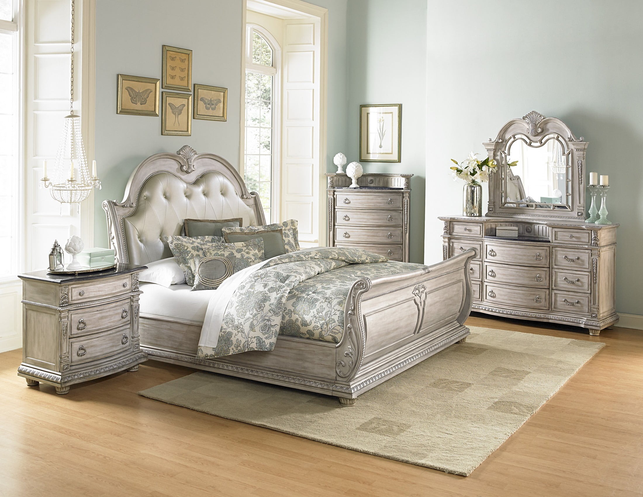 Palace II White Wash Bonded Leather Sleigh Bedroom Set from Homelegance ...