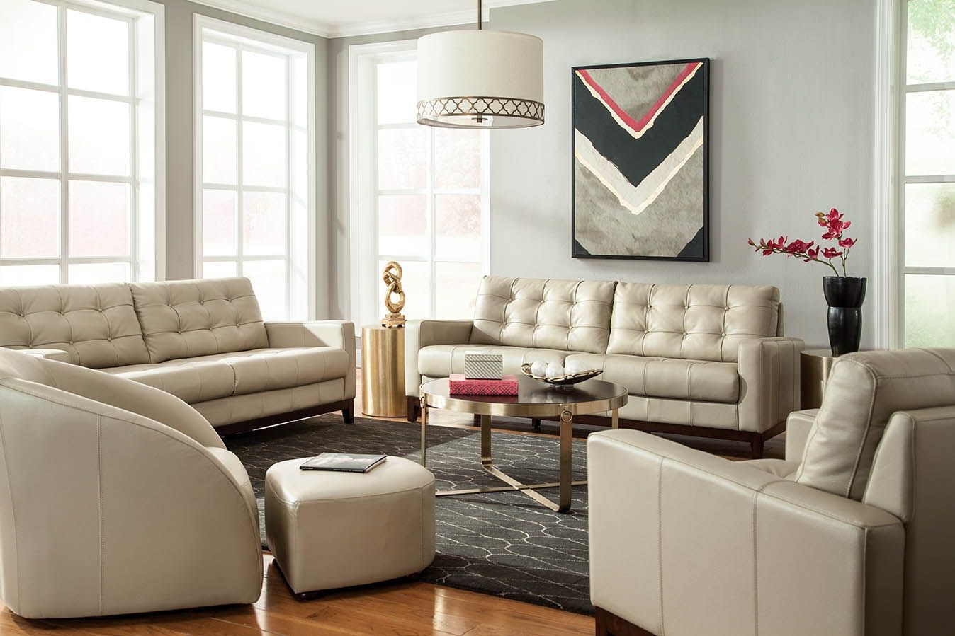 Clayton Taupe Leather Living Room Set from Lazzaro Coleman Furniture