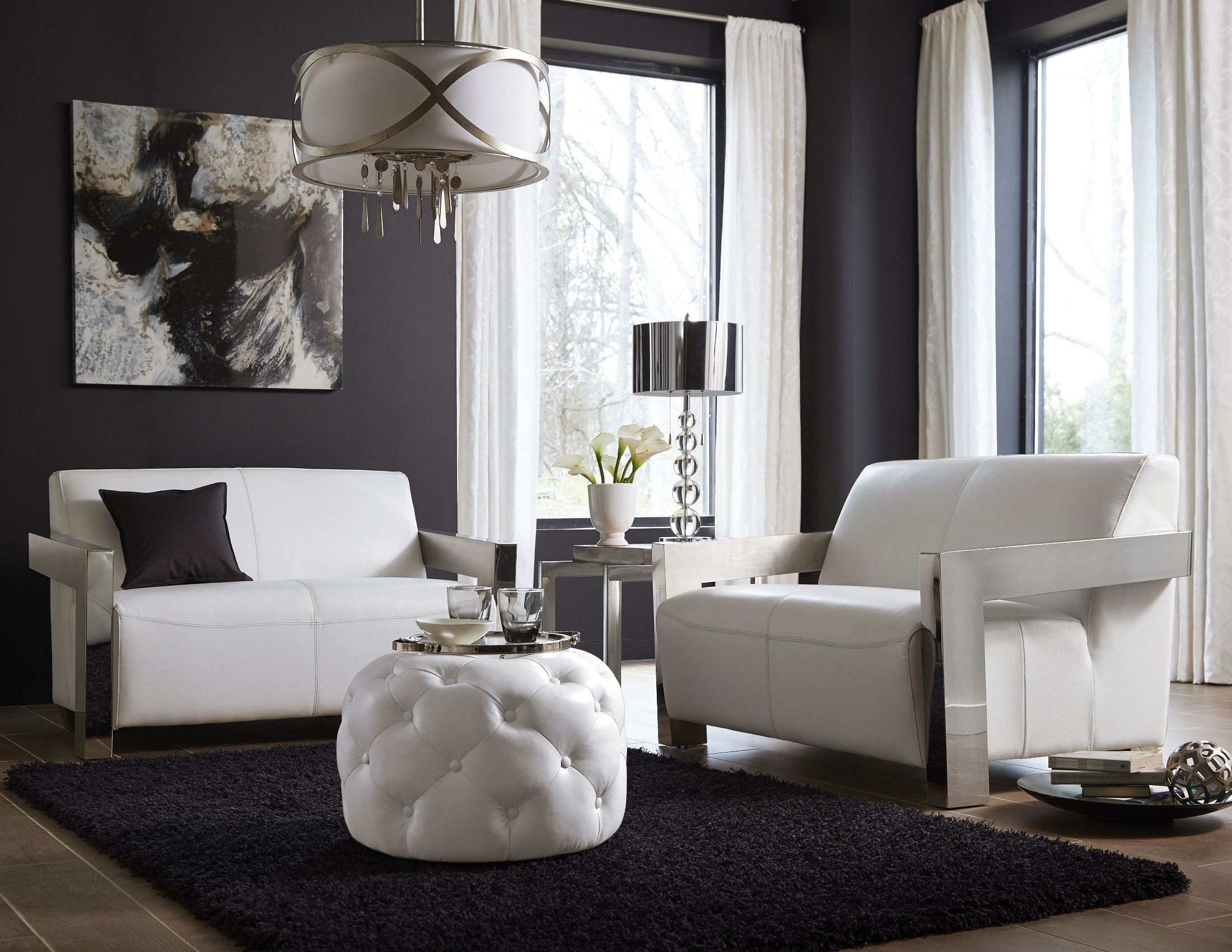 Jetson Pure White Top Grain Leather Living Room Set from Lazzaro