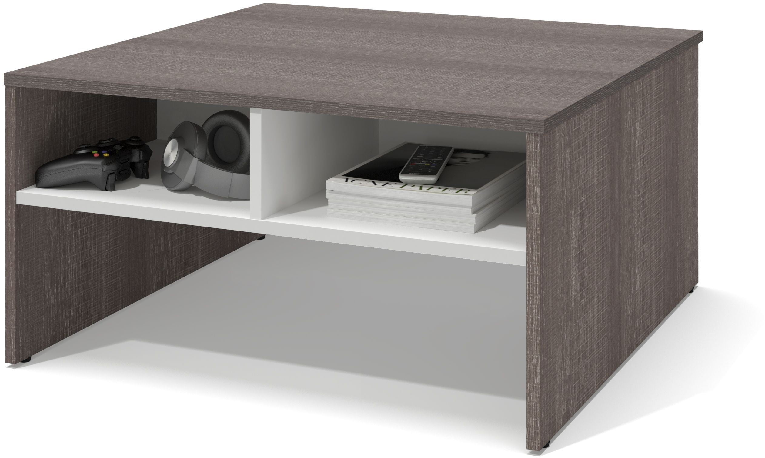 Small Space Bark Gray And White 29 5" Storage Coffee Table From Bestar