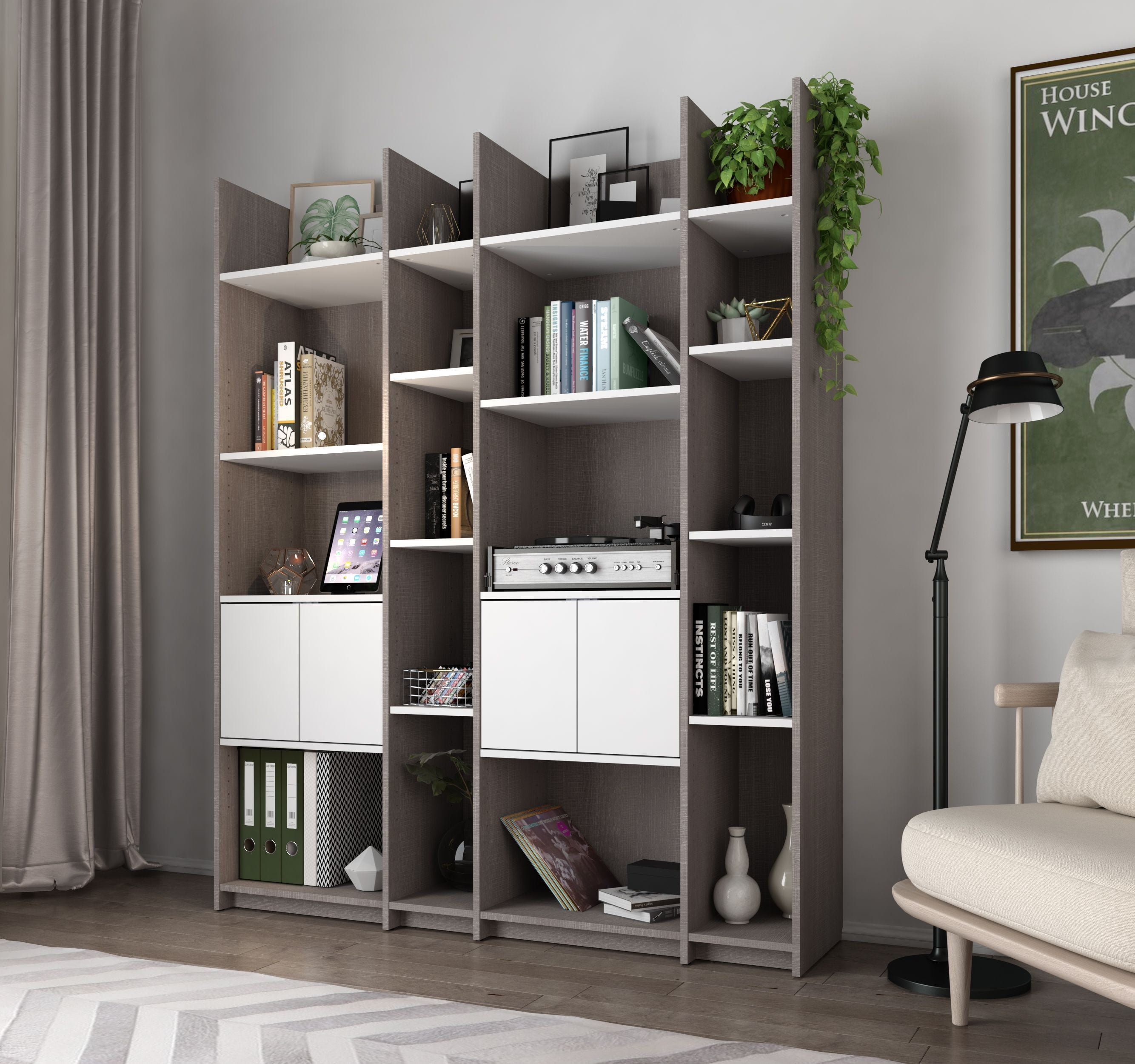 Small Space Bark Gray and White Storage Wall Unit from Bestar | Coleman