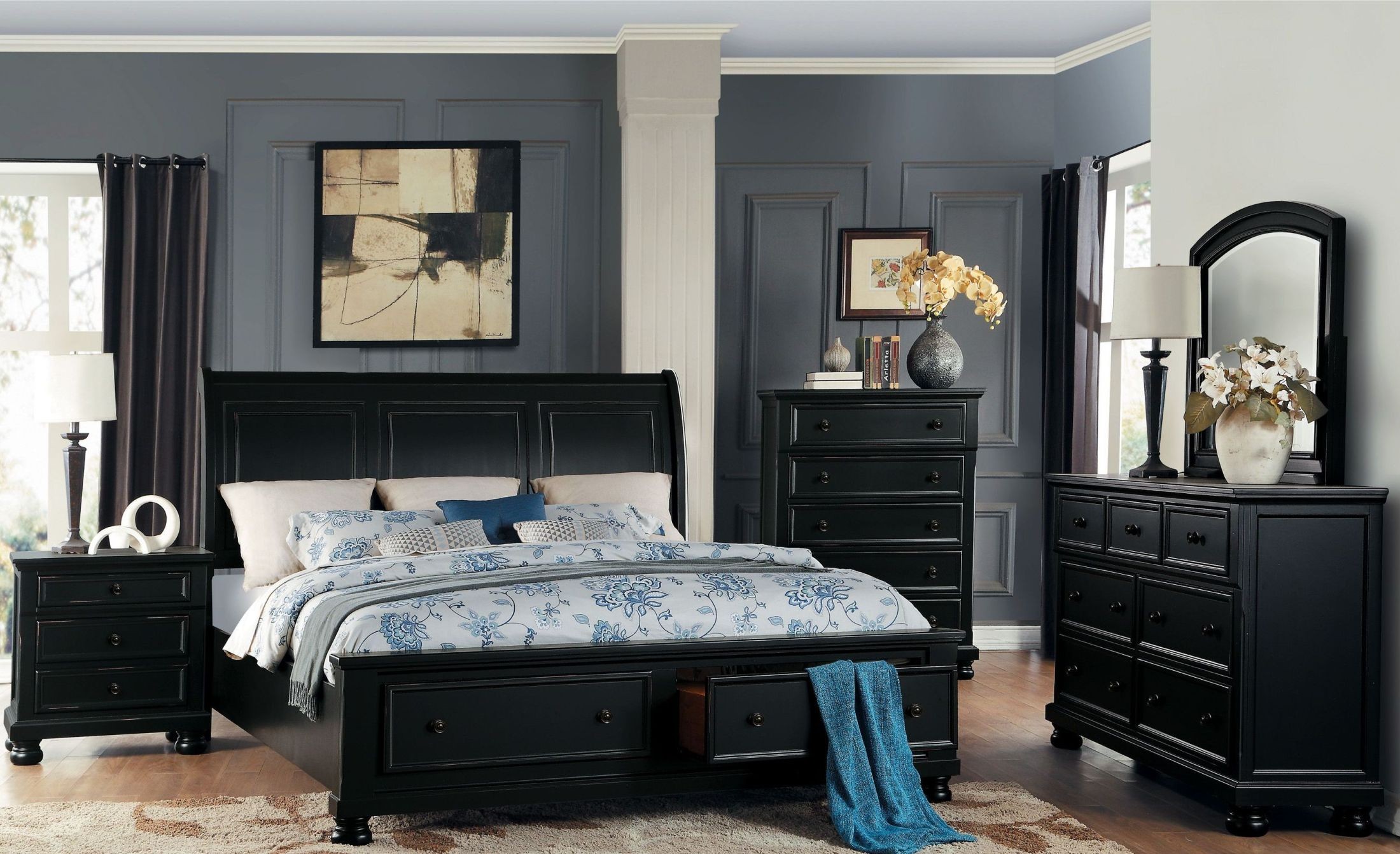 Laurelin Black Sleigh Storage Bedroom Set from Homelegance Coleman