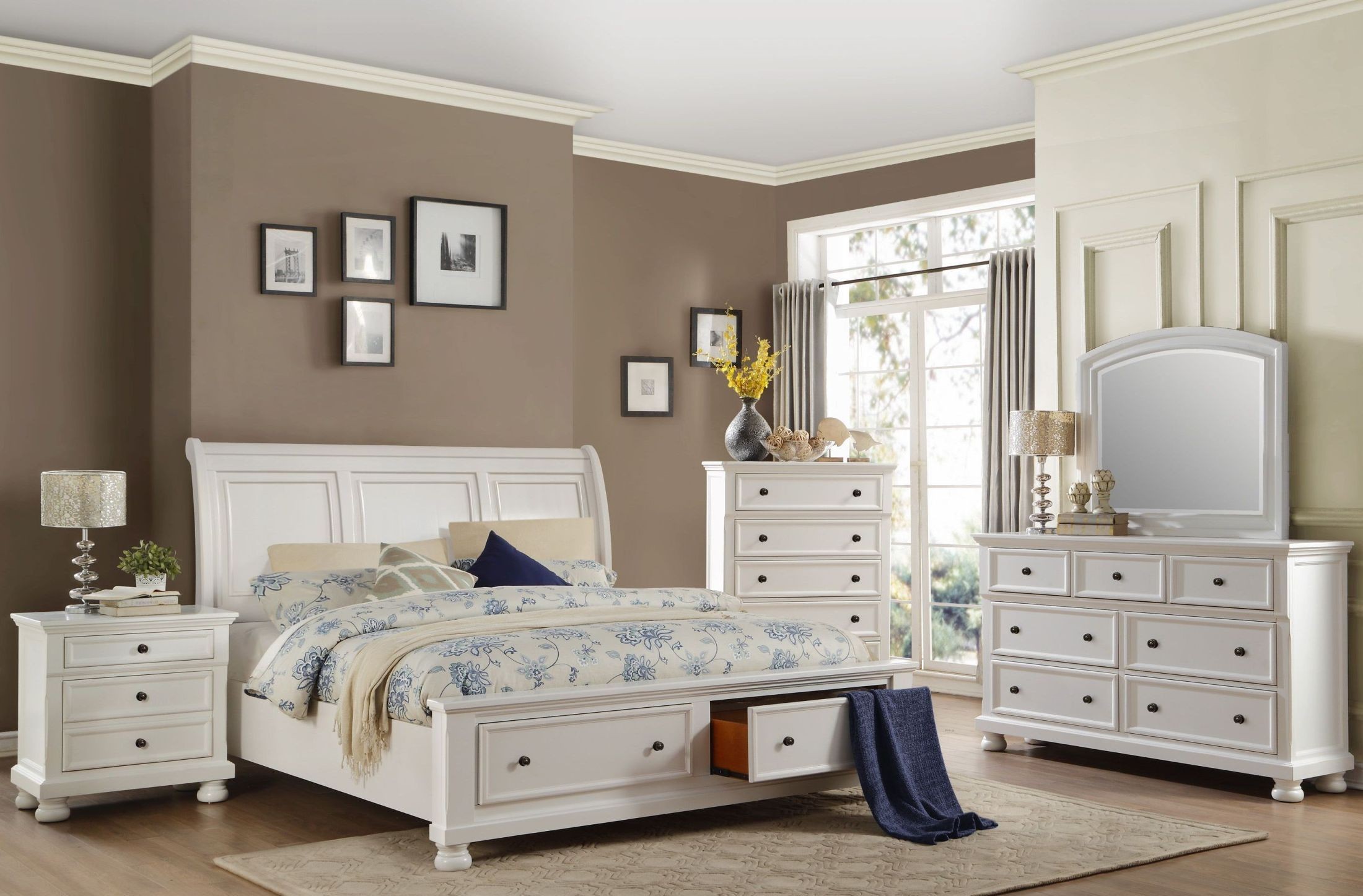 Laurelin White Cal. King Sleigh Storage Bed from ...