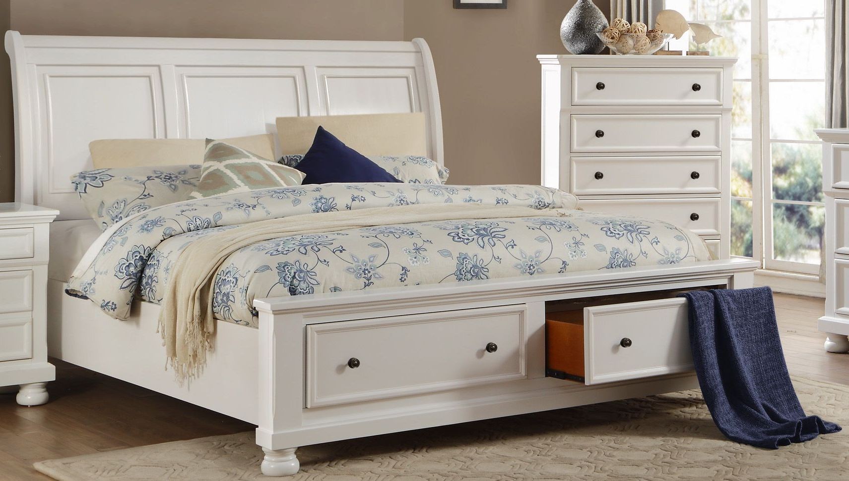 Laurelin White Queen Sleigh Storage Bed from Homelegance Coleman