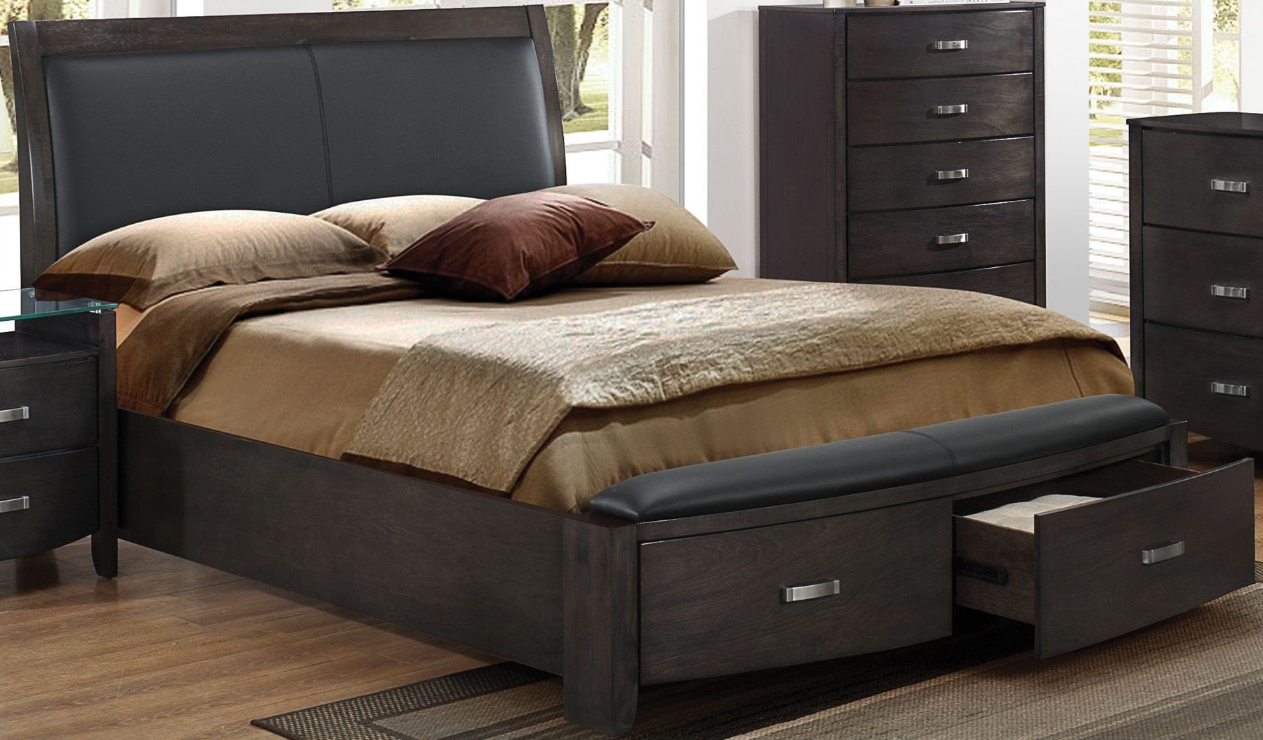 Lyric Grey Storage King Upholstered Panel Bed from Homelegance
