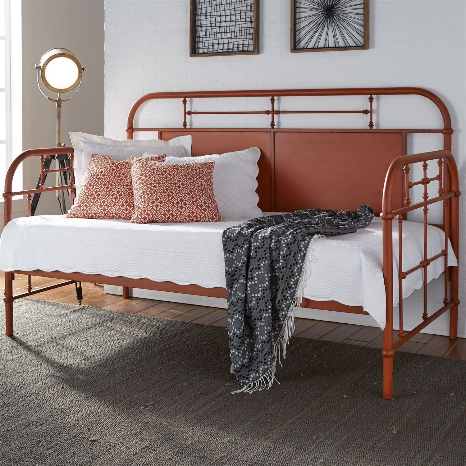 Vintage Distressed Orange Twin Metal Daybed from Liberty Coleman